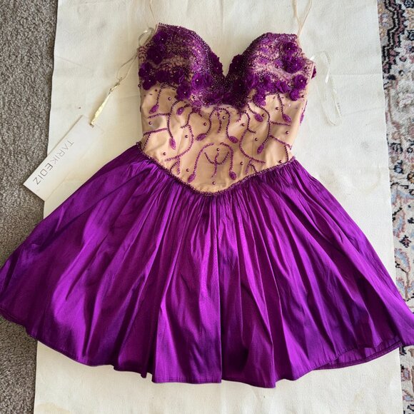 Tarik Ediz 90378 Dress Evening Dress ~US size 4 Purple Dress Beads and Lace NWT - Picture 3 of 15